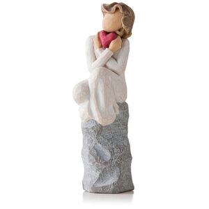 Willow Tree Woman Holding Red Heart Figurine Resin Hand Painted Collectible
